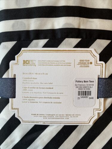 Pottery Barn Emily & Meritt Cabana Stripe Standard Sham Black /White NEW .50 - Fresh Stock Dated December 2025