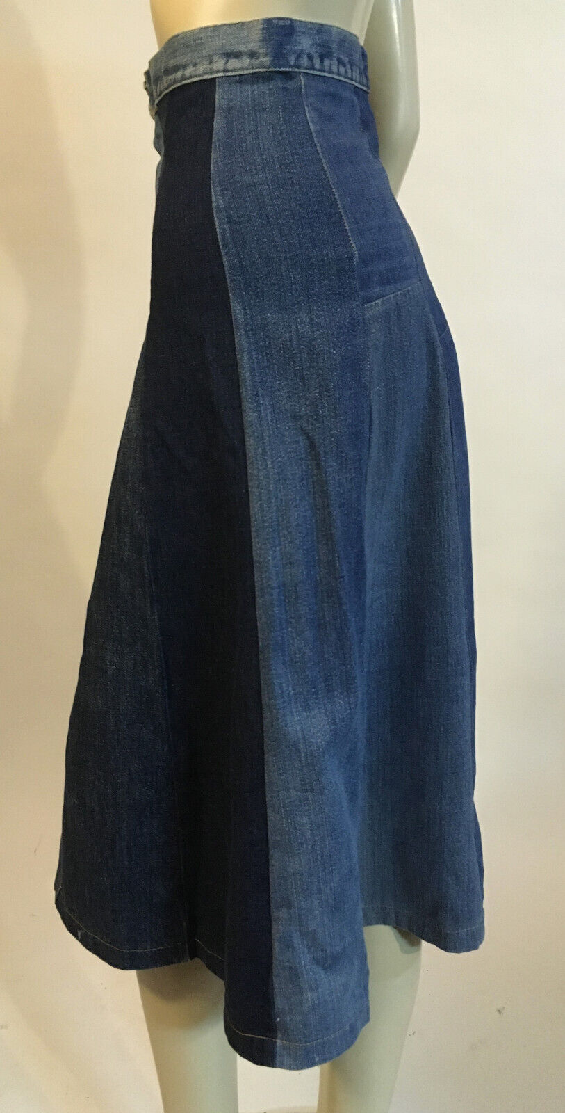 1970s True Vintage Denim Patchwork A-Line High Waist Hippie Boho Skirt S - Fresh Stock Dated March 2026