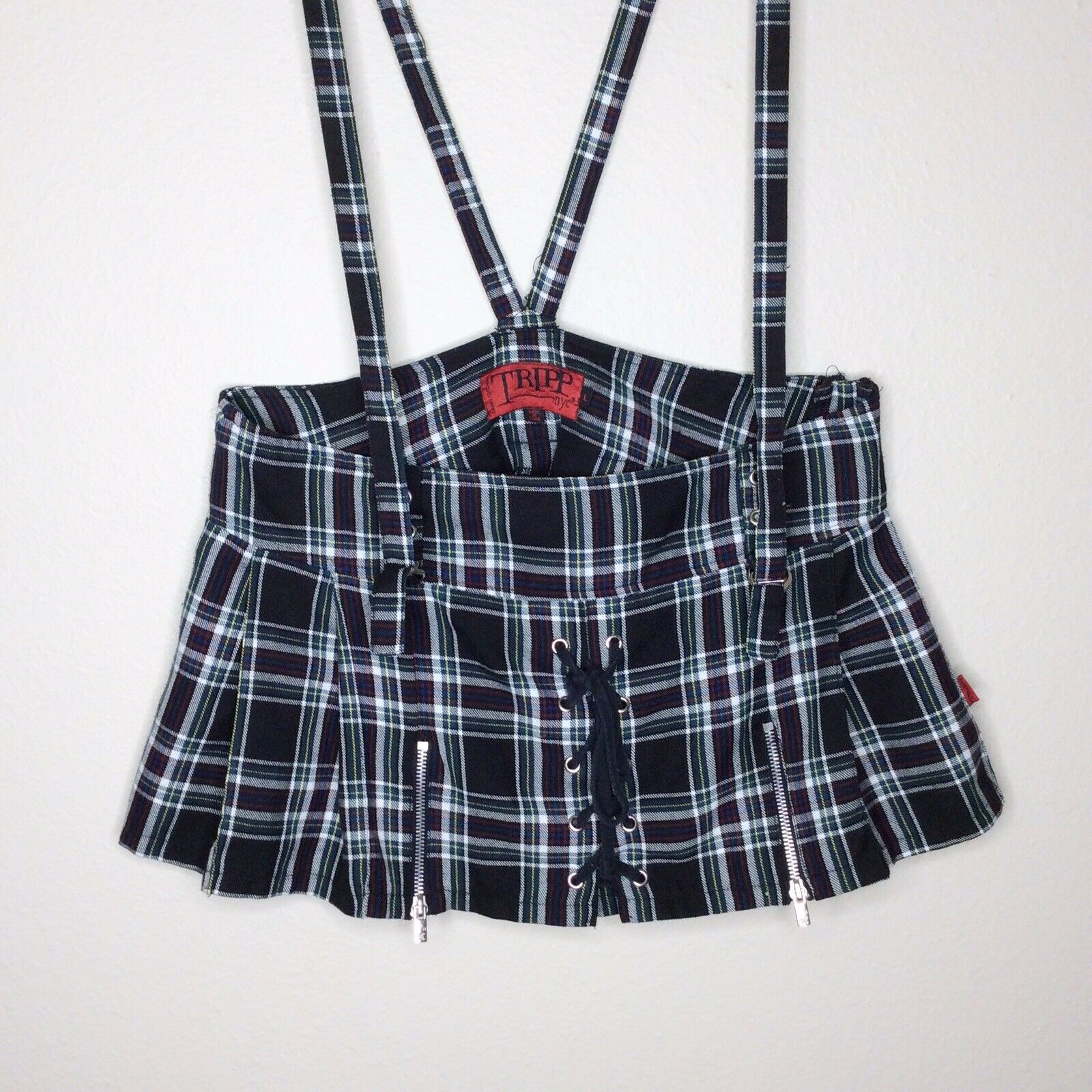 Vintage Tripp NYC Plaid Skirt Mini Schoolgirl Lolita Overall Zippers Punk Goth L - Fresh Stock Dated February 2026