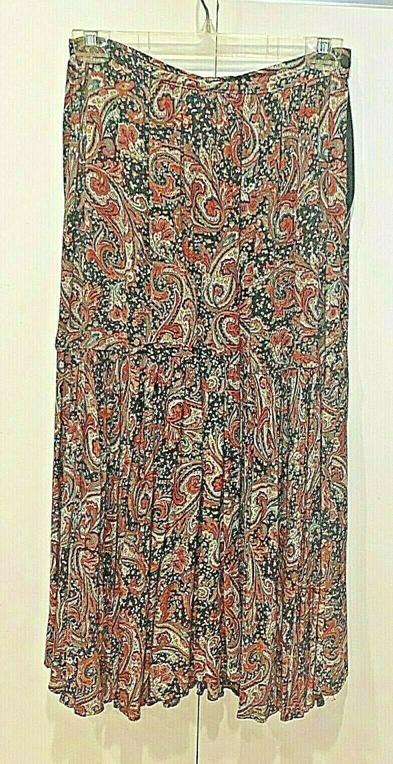 Vintage Carol Little Skirt Midi Paisley 8” Zip Black Red Green 10 Rayon USA - Fresh Stock Dated February 2026