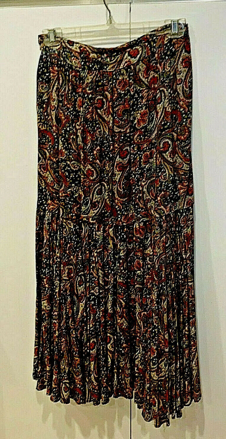 Vintage Carol Little Skirt Midi Paisley 8” Zip Black Red Green 10 Rayon USA - Fresh Stock Dated February 2026