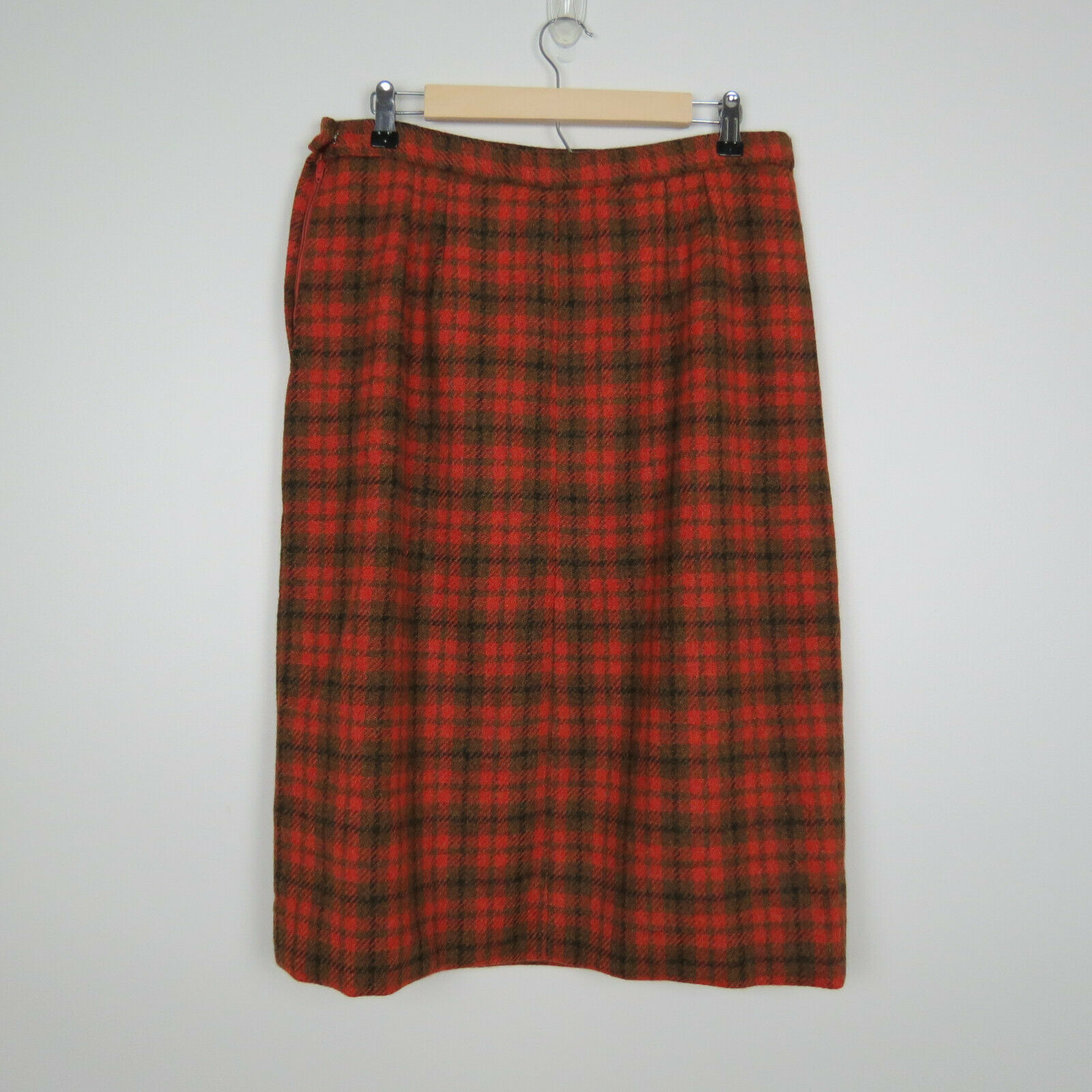 Vintage 1960s Orange Brown Wool Plaid Pencil Skirt Women's Waist 31 Hip 43 - Fresh Stock Dated March 2026