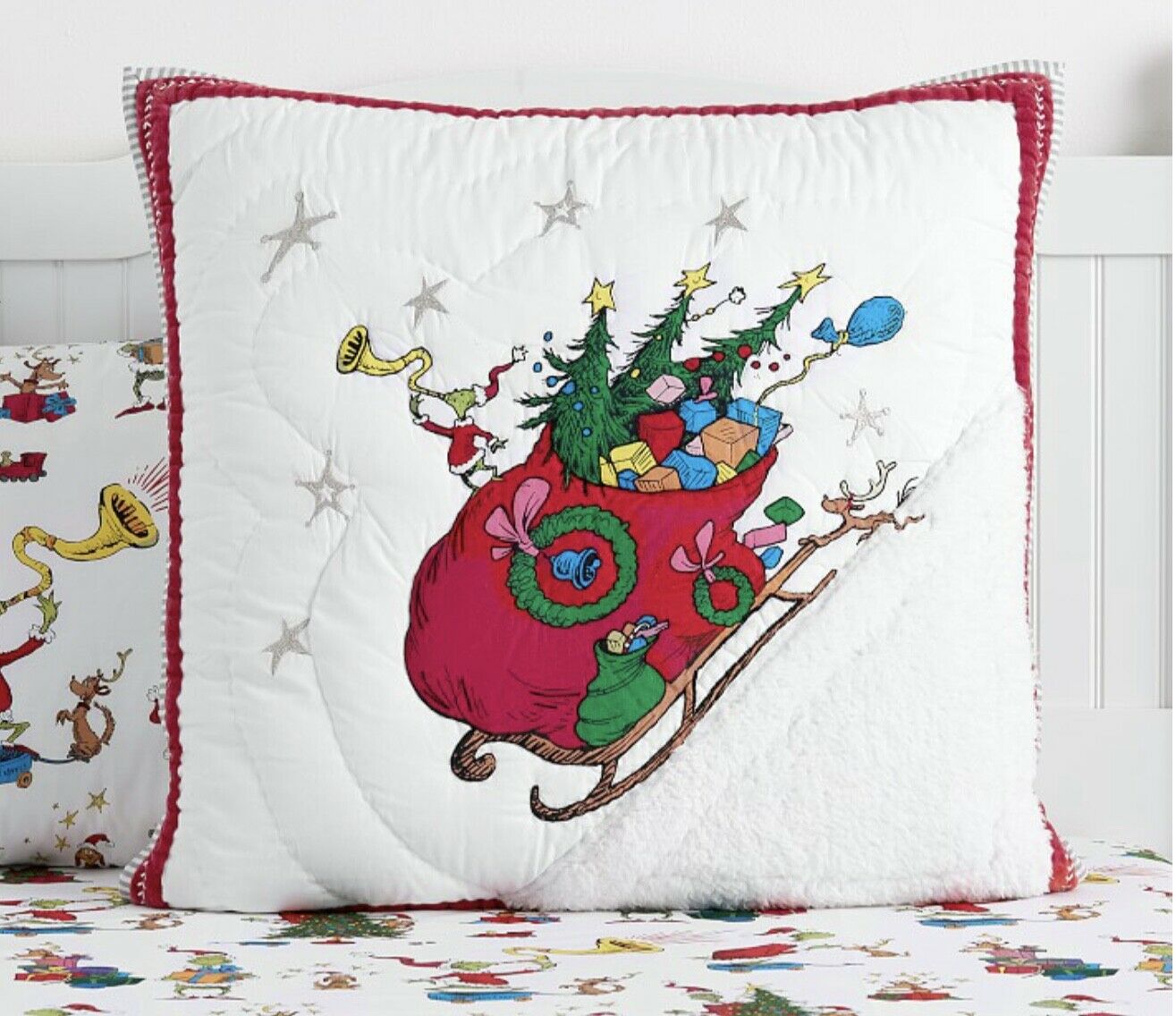 Pottery Barn Kids GRINCH Holiday Standard QUILT-ed EURO SHAM Christmas SEUSS - Fresh Stock Dated December 2025