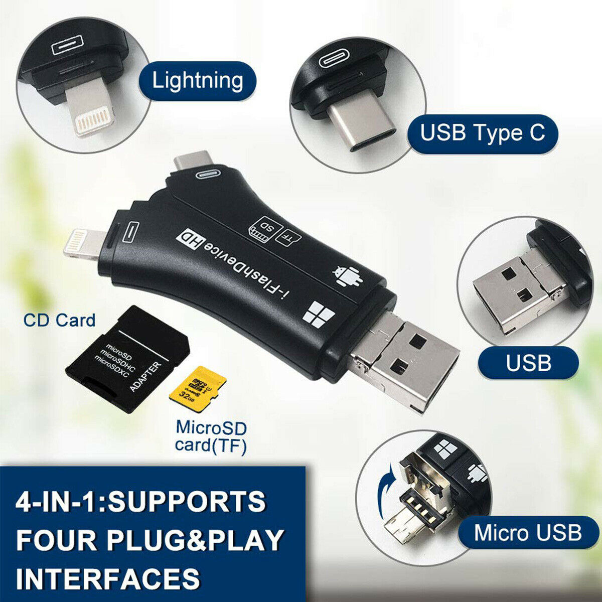 4in1 OTG i-Flash Drive USB Micro SD TF Memory Card Reader Adapter For iPhone PC - Fresh Stock Dated February 2026