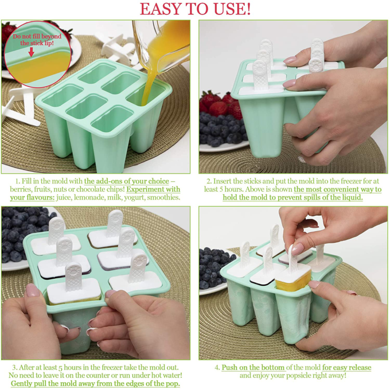 Popsicle Molds for Kids Silicone BPA Free with 2 Extra Reusable Sticks - Popsicl - Fresh Stock Dated December 2025