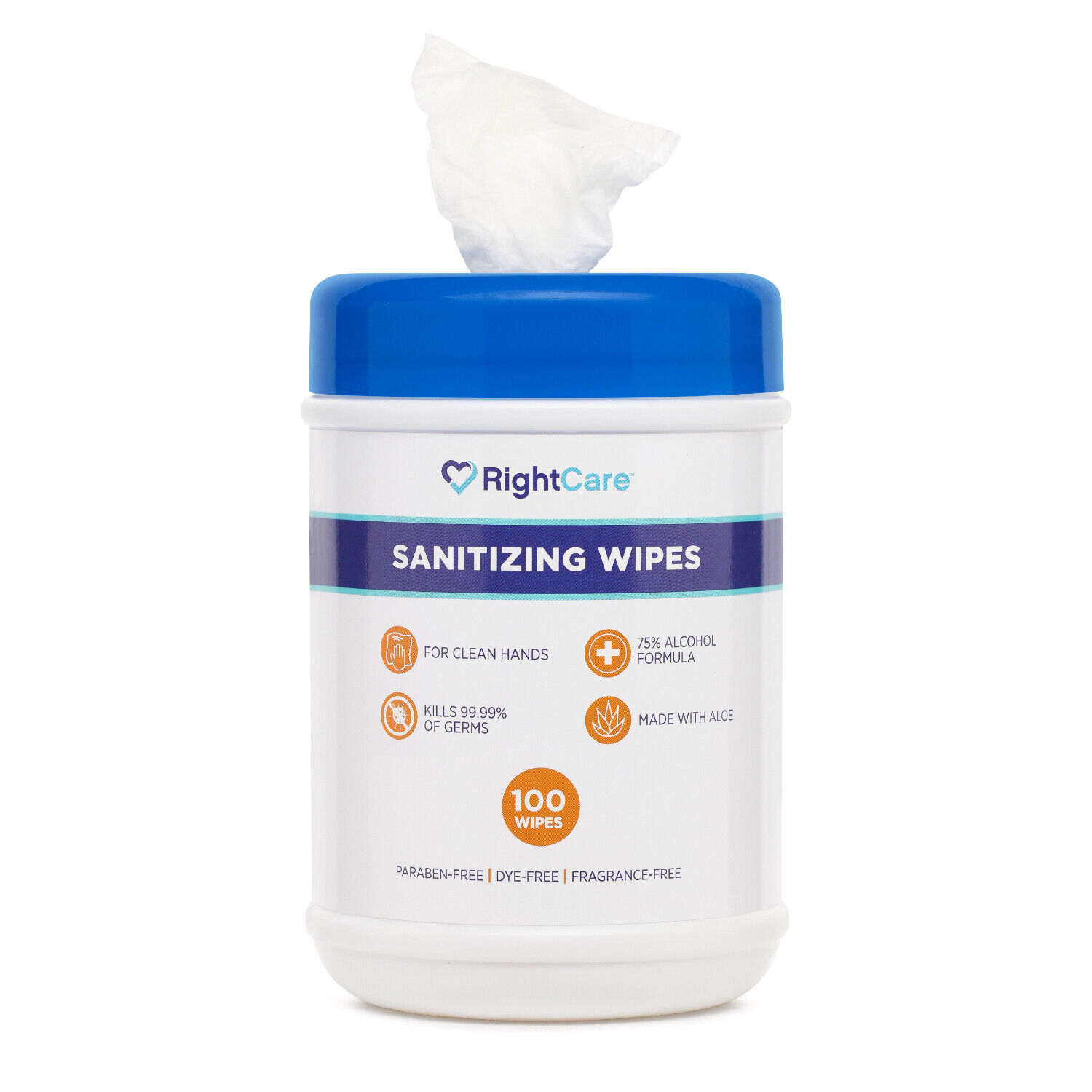 RightCare 75% Alcohol Hand Sanitizing Wipes with Aloe, 100ct Canister, 4 Pack - Fresh Stock Dated February 2026