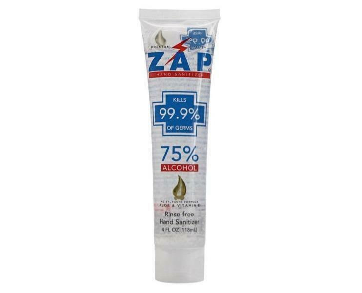 Zap Hand Sanitizer Gel 75% Ethyl Alcohol Small 4 OZ Tubes With Aloe & Vitamin E - Fresh Stock Dated February 2026