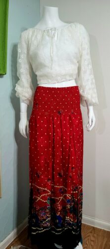 DEADSTOCK NOS VINTAGE 0 DIANE FREIS 1980s Silk BAROQUE BOHO Maxi Skirt  XS/S - Fresh Stock Dated February 2026
