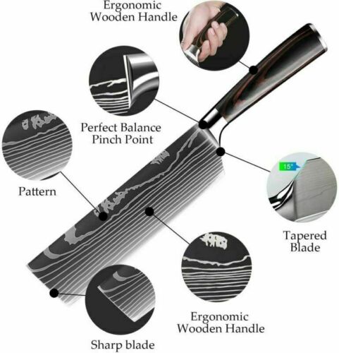 7'' Stainless Kitchen Knife Cleaver Steel Japanese Damascus Style Chef's Knife - Fresh Stock Dated December 2025