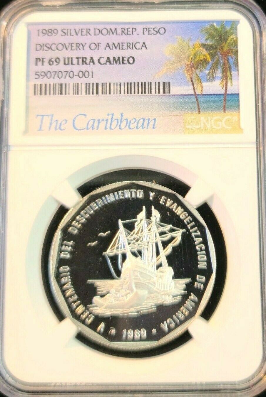 1989 DOMINICAN REPUBLIC SILVER 1 PESO DISCOVERY OF AMERICA NGC PF 69 ULTRA CAMEO - Fresh Stock Dated February 2026