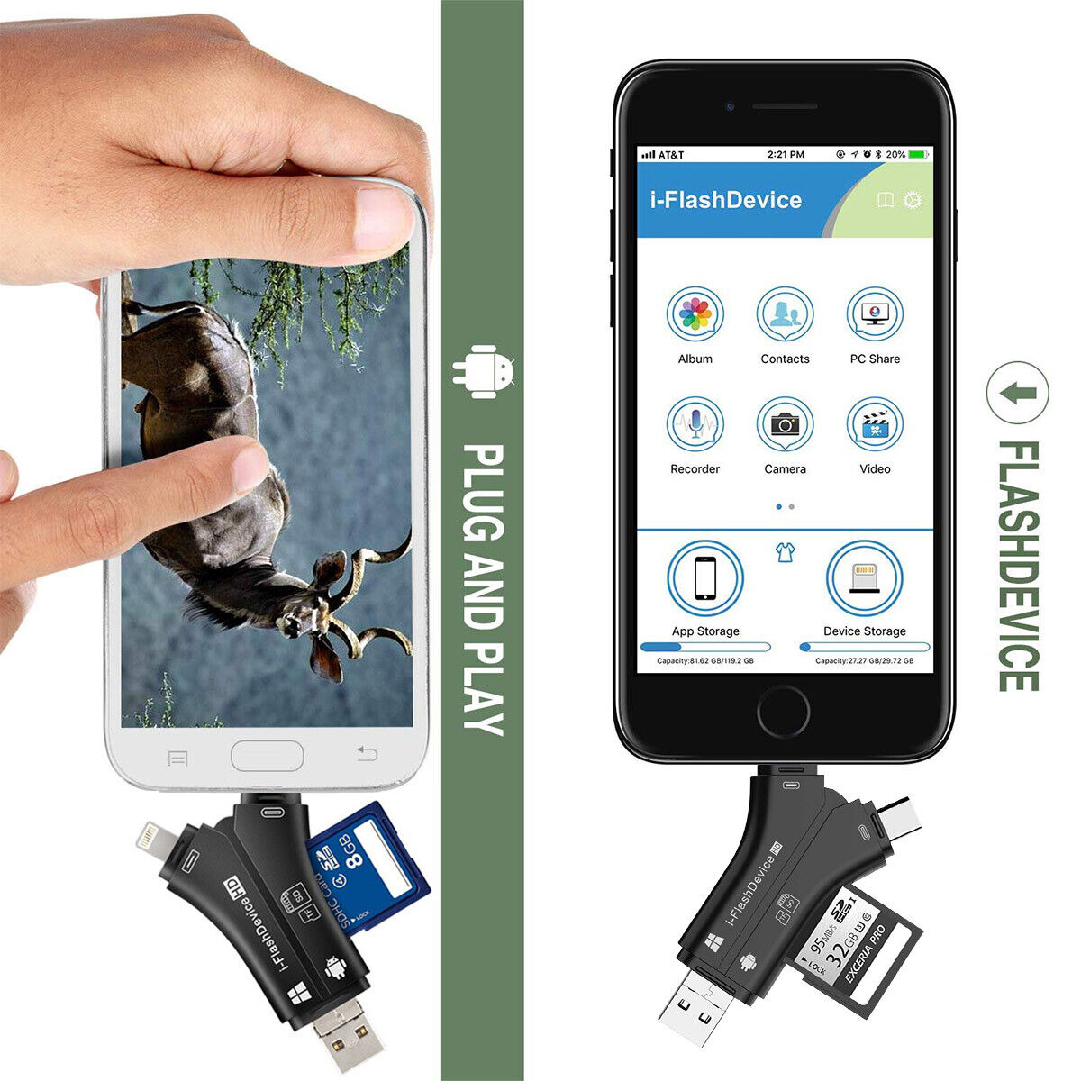 4in1 OTG i-Flash Drive USB Micro SD TF Memory Card Reader Adapter For iPhone PC - Fresh Stock Dated February 2026