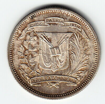 DOMINICAN REPUBLIC 25 centavos 1956 KM20 Ag.900 TOP GRADE beautiful toning RARE! - Fresh Stock Dated December 2025