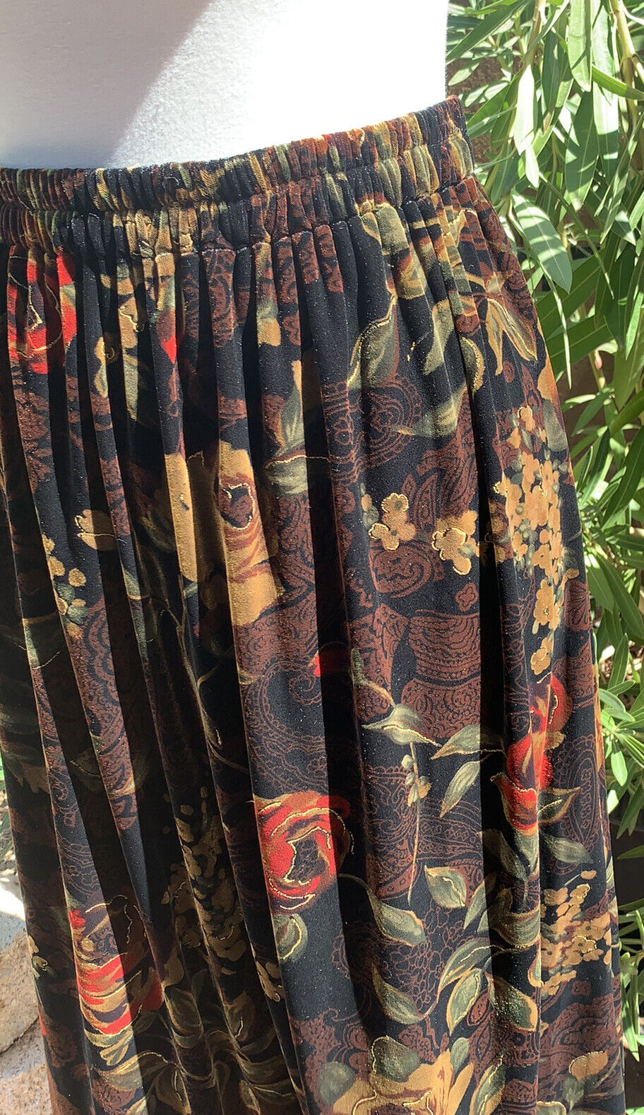 Sag Harbor Skirt-XL Brown Print Velvet New Elastic Bohemian Maxi Gypsy Skirt - Fresh Stock Dated March 2026