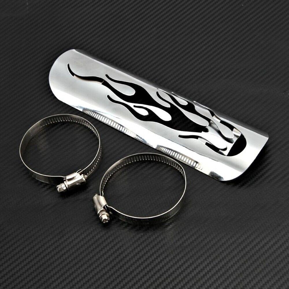 Chrome Flame Motorcycle Exhaust Muffler Heat Shield for Harley Custom US - Fresh Stock Dated February 2026