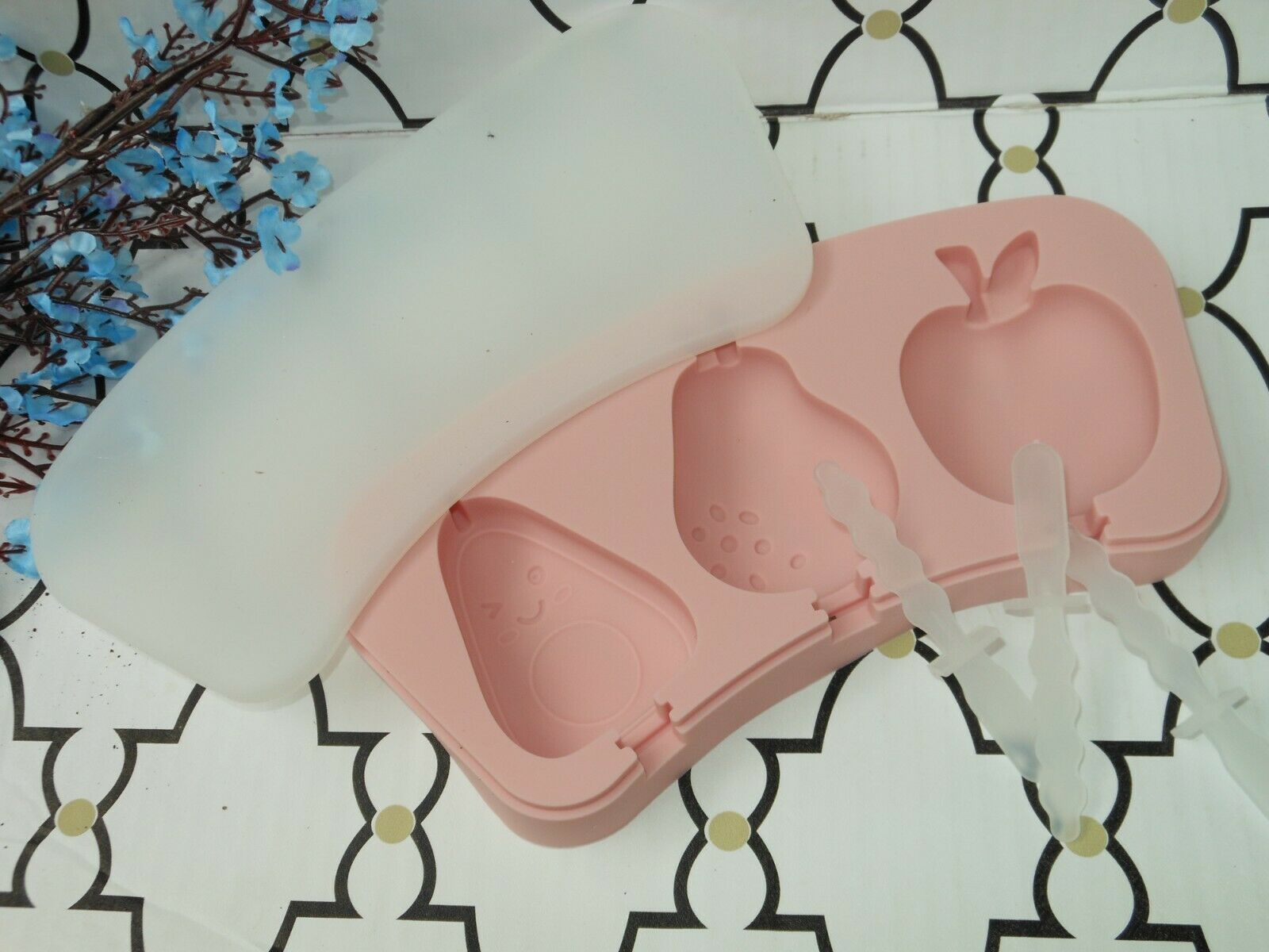 SILICONE  ~ ICE POP POPSICLE FRUIT MOLD ~ APPLE, PEAR, WATERMELON  3 Cavity Mold - Fresh Stock Dated February 2026