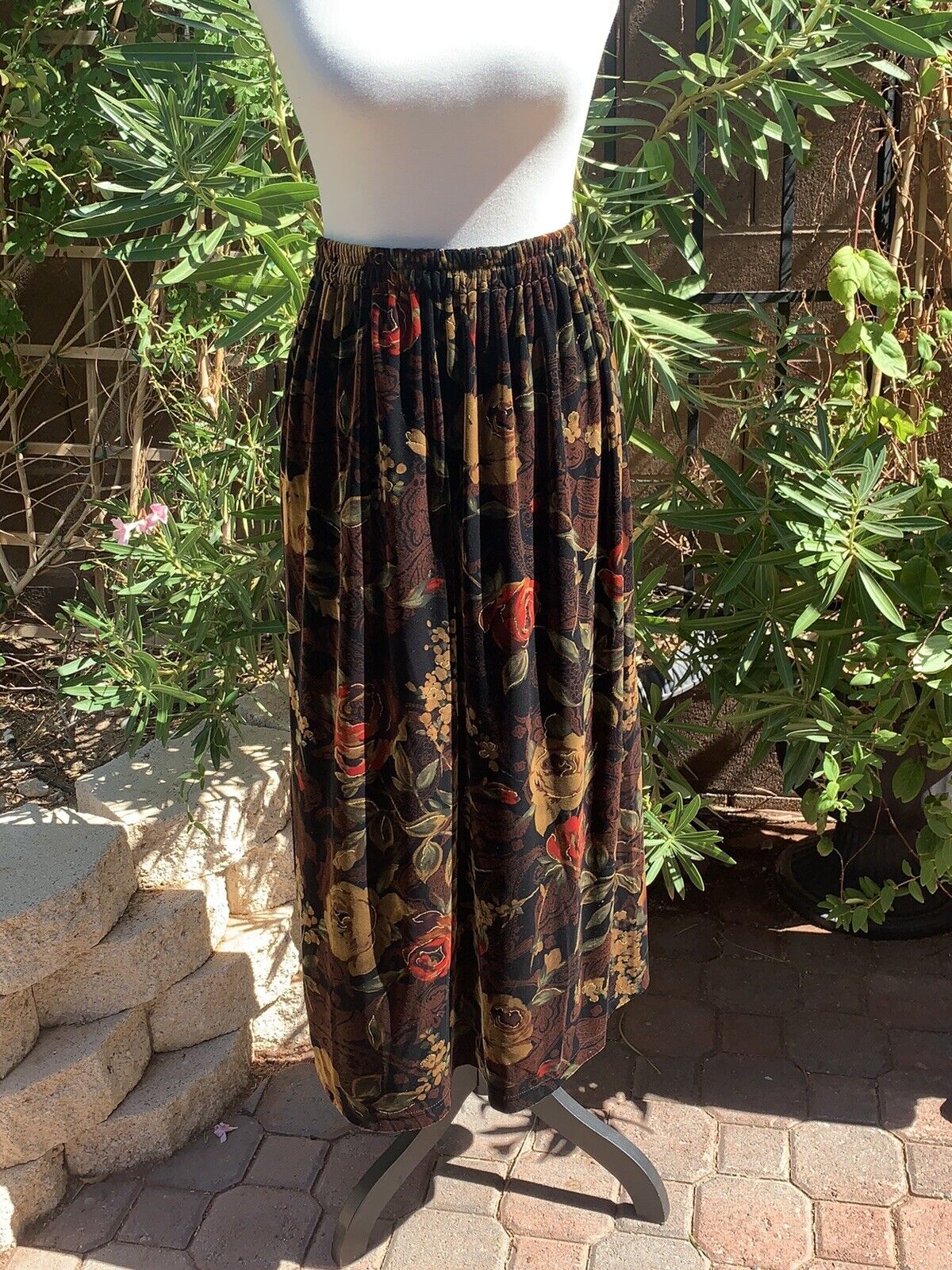 Sag Harbor Skirt-XL Brown Print Velvet New Elastic Bohemian Maxi Gypsy Skirt - Fresh Stock Dated March 2026