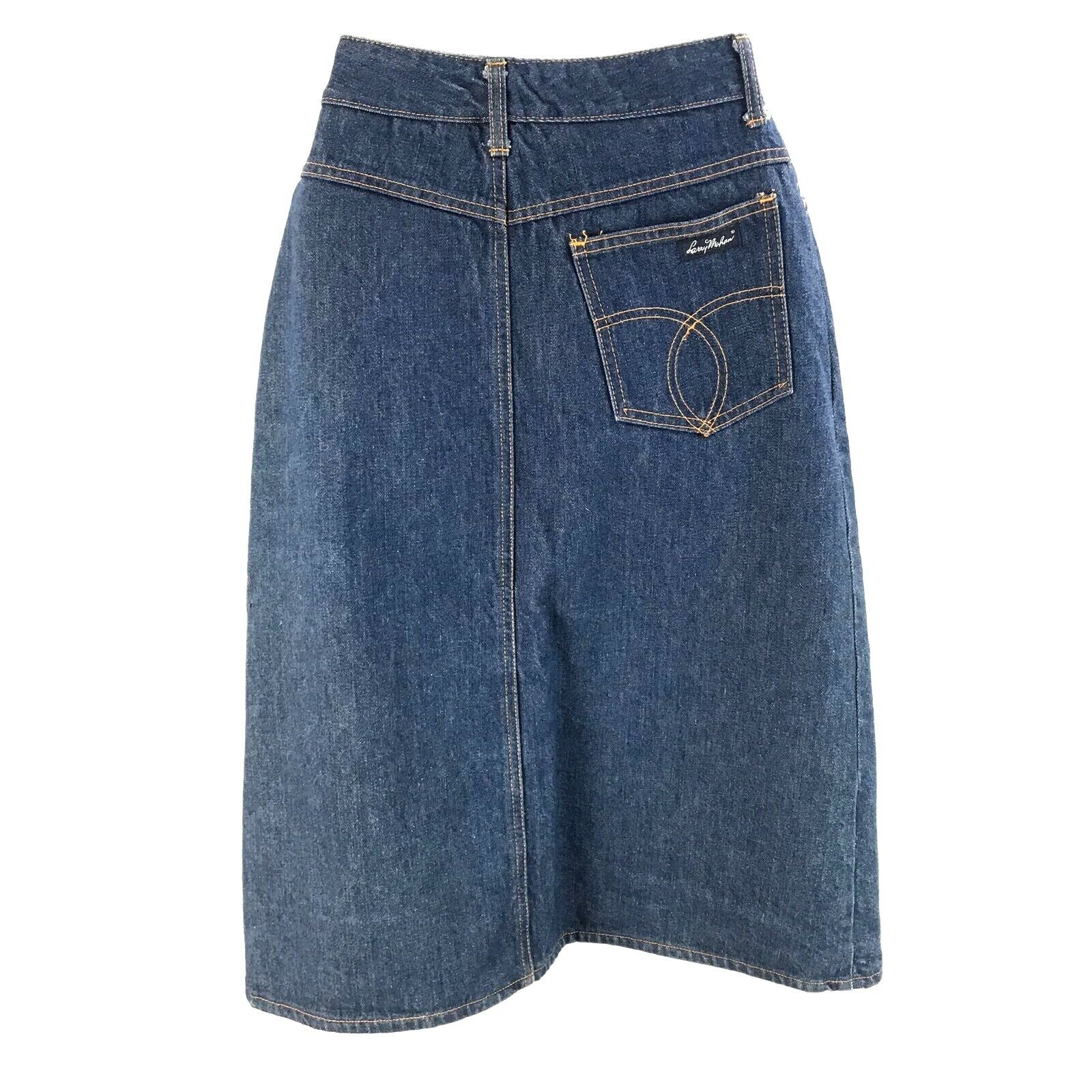 Vintage Larry Mahan Womens Embroidered Denim Jean Midi Skirt 9/10 Blue Pockets - Fresh Stock Dated March 2026