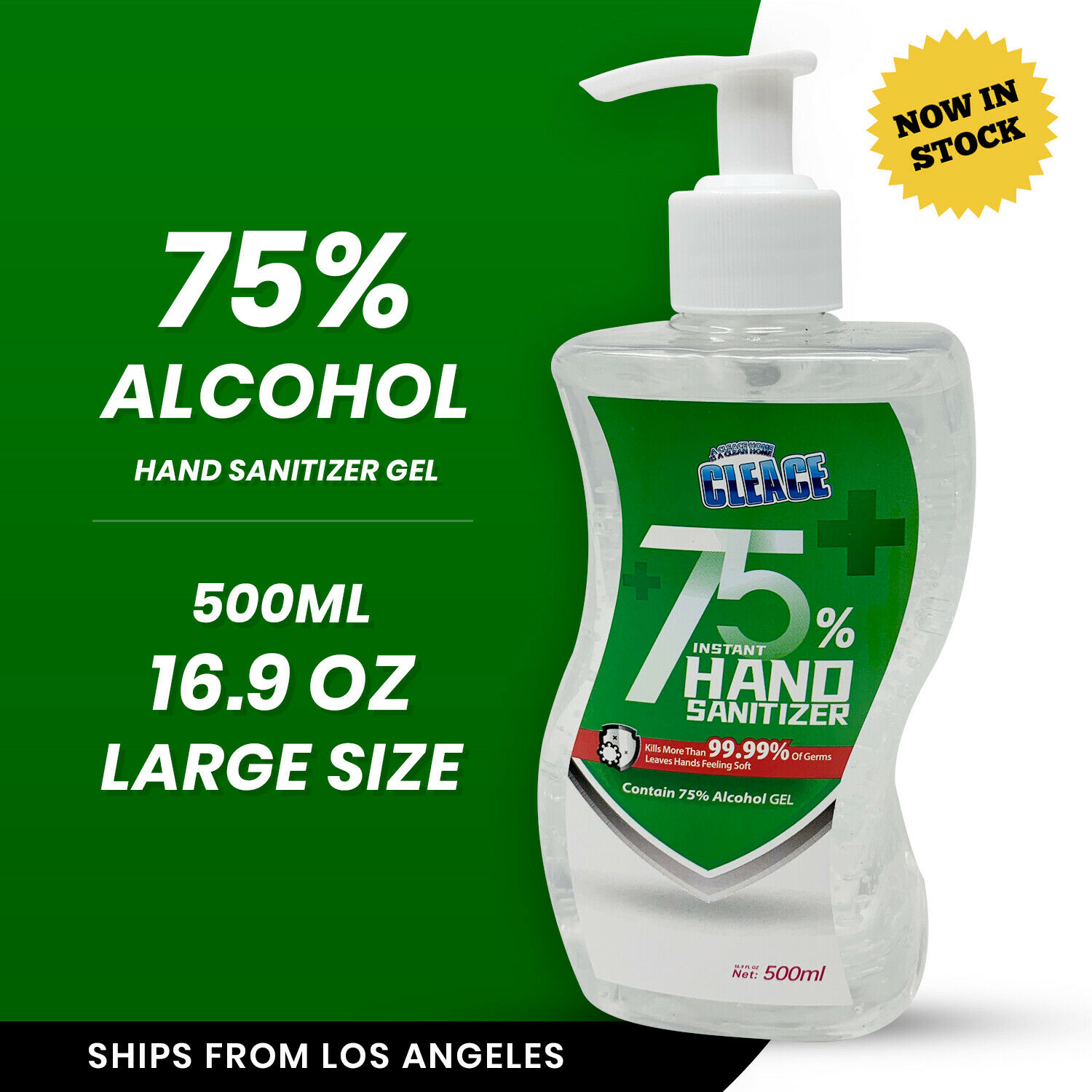Clease Hand Sanitizer 75% Alcohol Gel 16.9oz 500ml Large Size - 1 to 24 pack - Fresh Stock Dated February 2026