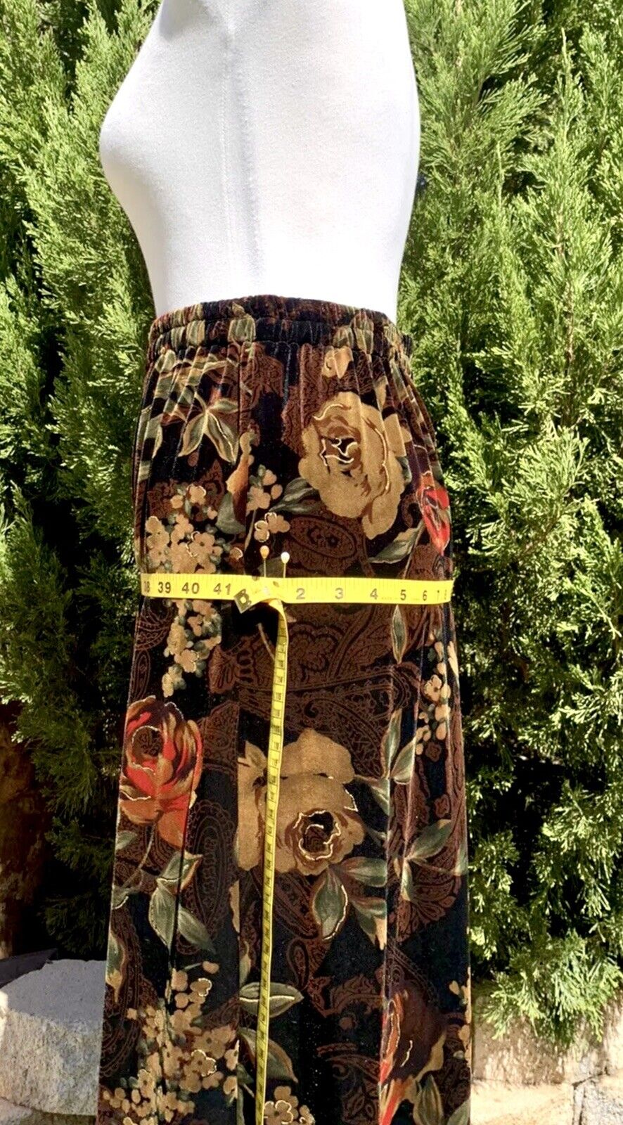 Sag Harbor Skirt-XL Brown Print Velvet New Elastic Bohemian Maxi Gypsy Skirt - Fresh Stock Dated March 2026