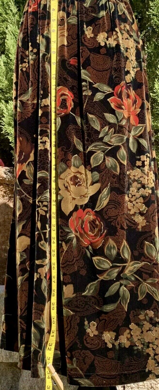 Sag Harbor Skirt-XL Brown Print Velvet New Elastic Bohemian Maxi Gypsy Skirt - Fresh Stock Dated March 2026