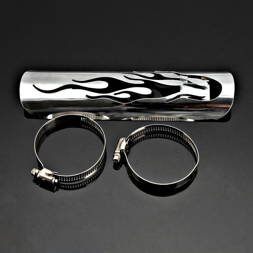 Chrome Flame Motorcycle Exhaust Muffler Heat Shield for Harley Custom US - Fresh Stock Dated February 2026