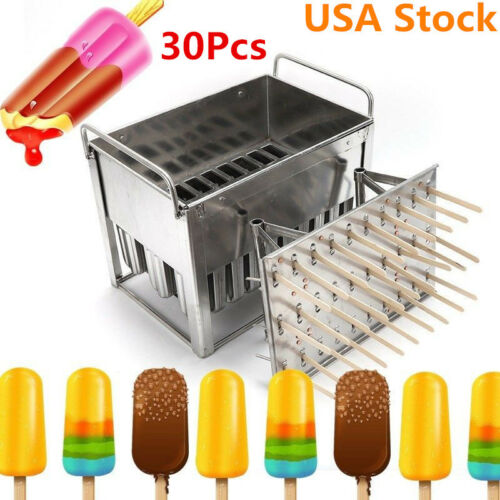 Stainless Steel Ice Lolly Popsicle Pop Molds Ice Cream Stick Holder Set Of 30 - Fresh Stock Dated February 2026