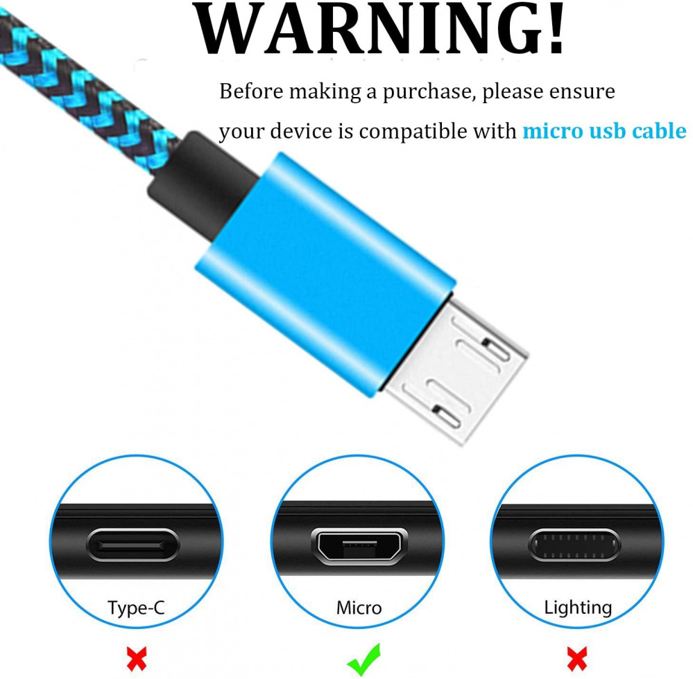 Micro USB Cable Aioneus Fast Android Charging Cord 6FT Blue,orange,green - Fresh Stock Dated February 2026