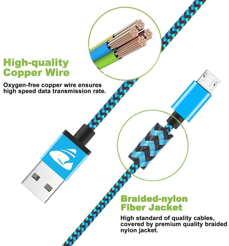 Micro USB Cable Aioneus Fast Android Charging Cord 6FT Blue,orange,green - Fresh Stock Dated February 2026
