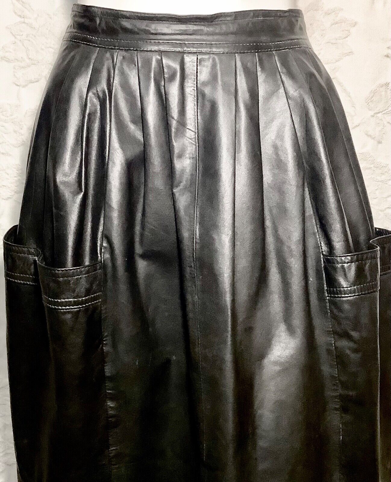 VNTG. Women Sz.6 West Bay For Saks 5th Ave. BLK. Leather High Waist MIDI Skirt w - Fresh Stock Dated March 2026