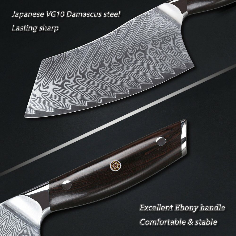 TURWHO 7inch Cleaver Knife 67-Layer Japanese VG10 Damascus Steel Chef Knives - Fresh Stock Dated February 2026