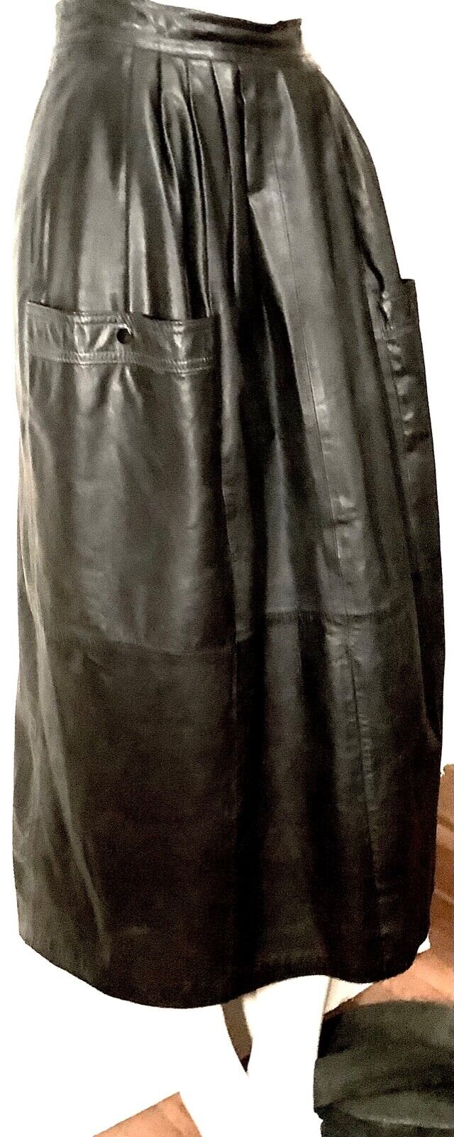 VNTG. Women Sz.6 West Bay For Saks 5th Ave. BLK. Leather High Waist MIDI Skirt w - Fresh Stock Dated March 2026