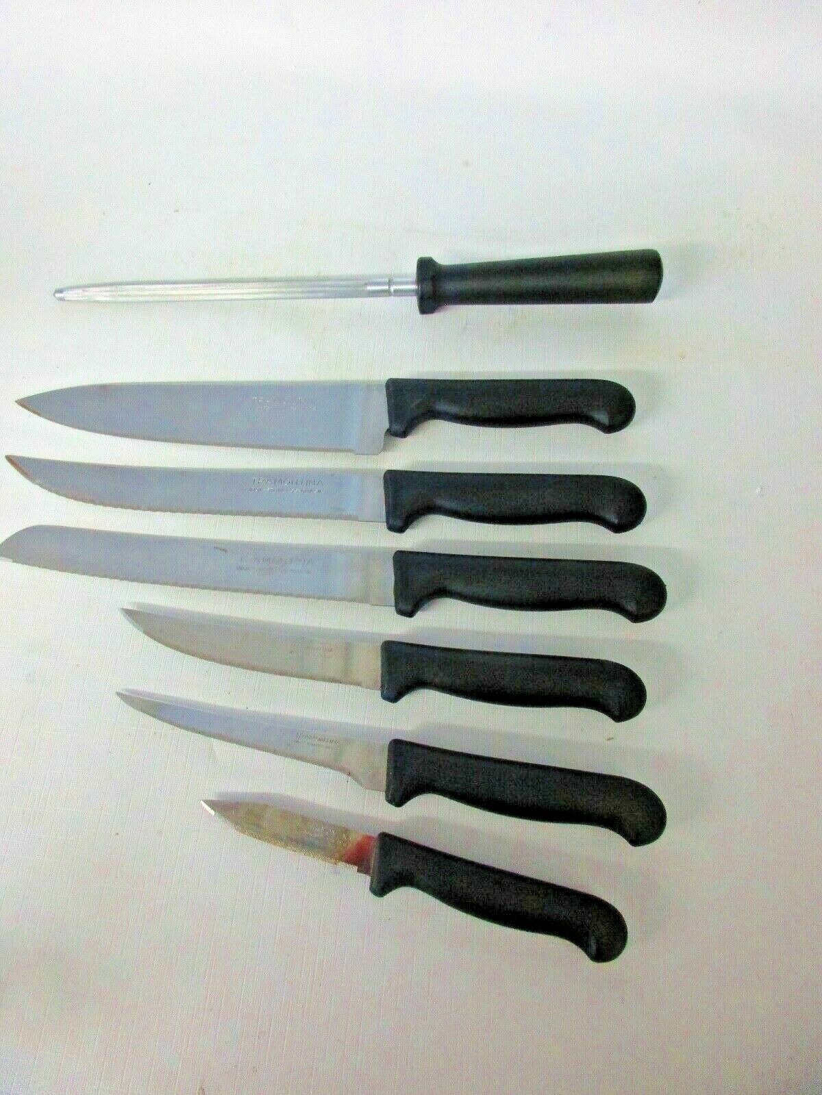 Tramontina kitchen and steak knife set in a wood block - Fresh Stock Dated December 2025