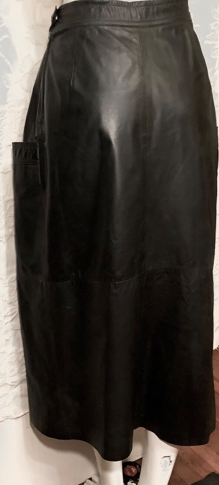 VNTG. Women Sz.6 West Bay For Saks 5th Ave. BLK. Leather High Waist MIDI Skirt w - Fresh Stock Dated March 2026