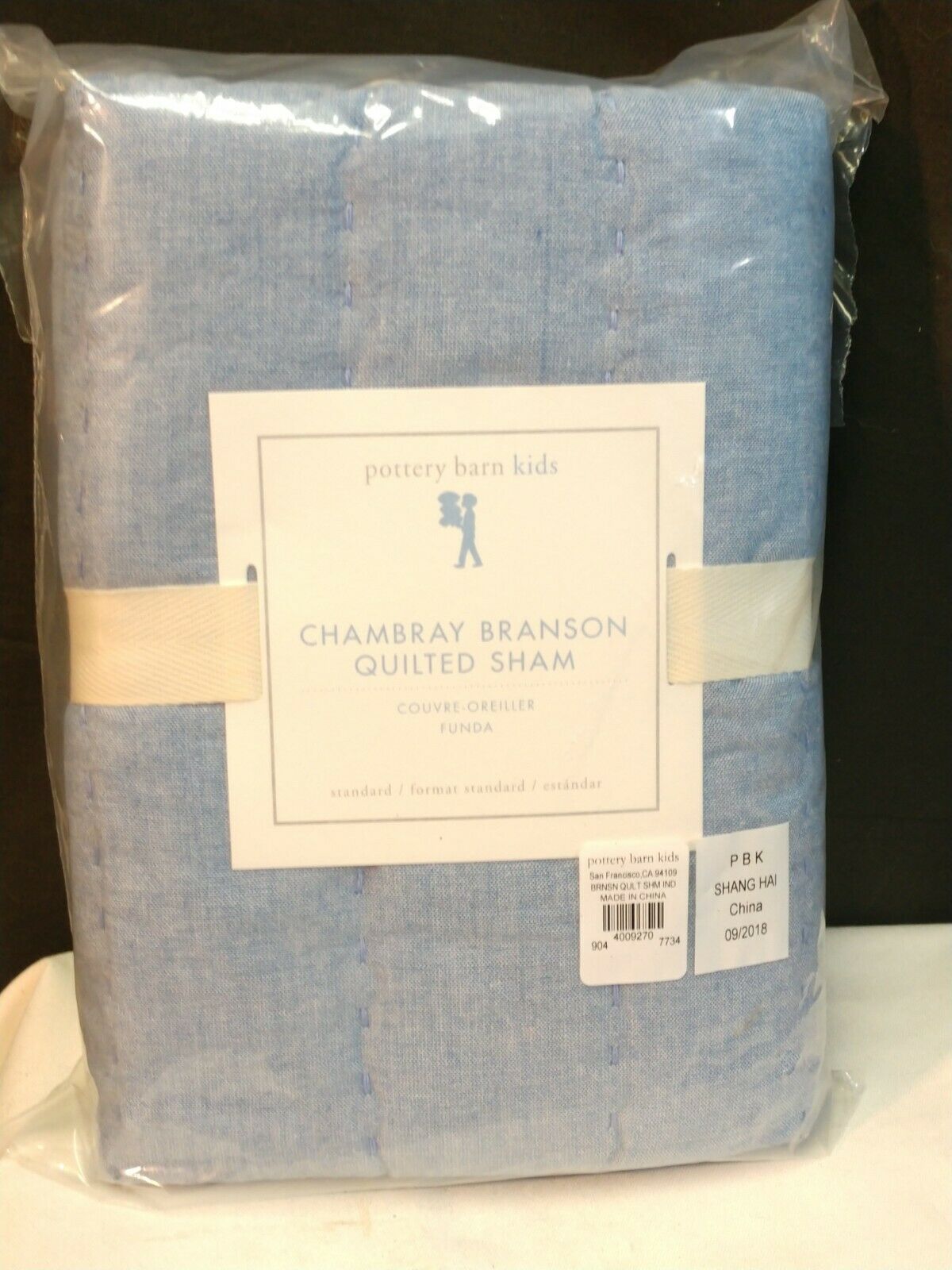 Lot of 2 Pottery Barn Kids Chambray Branson Quilted Shams - Fresh Stock Dated December 2025