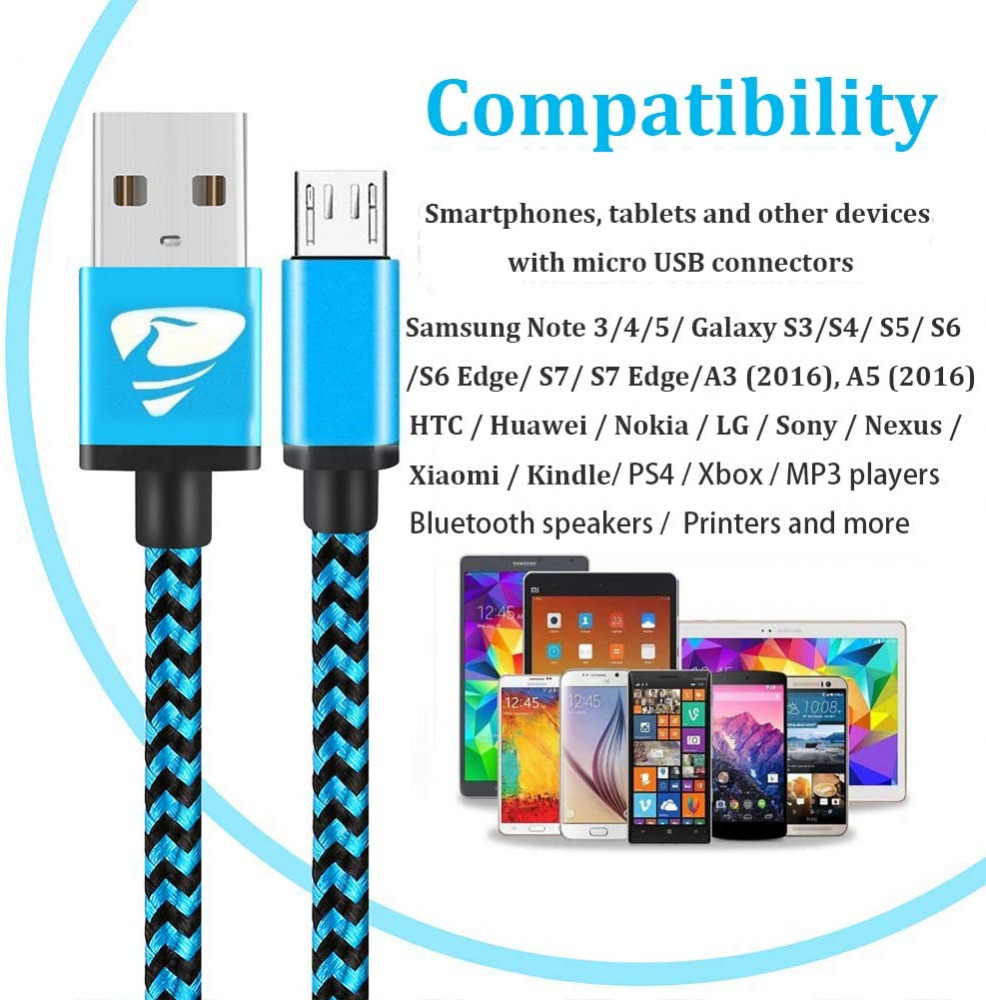Micro USB Cable Aioneus Fast Android Charging Cord 6FT Blue,orange,green - Fresh Stock Dated February 2026