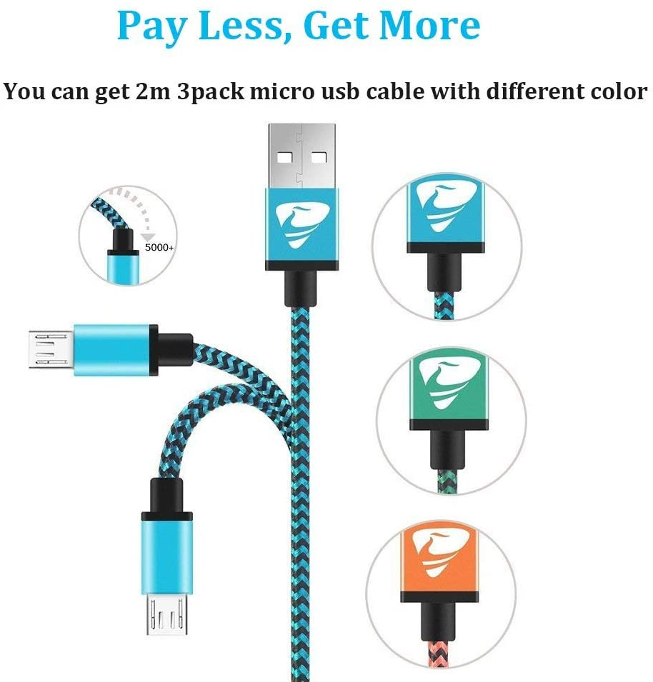 Micro USB Cable Aioneus Fast Android Charging Cord 6FT Blue,orange,green - Fresh Stock Dated February 2026