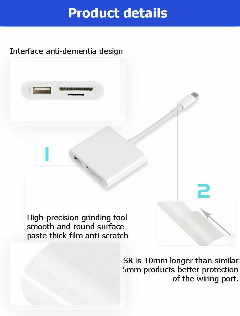 Camera SD Card Reader Adapter Cable for iPhone 6S 7Plus Apple iPad Pro Air New - Fresh Stock Dated February 2026