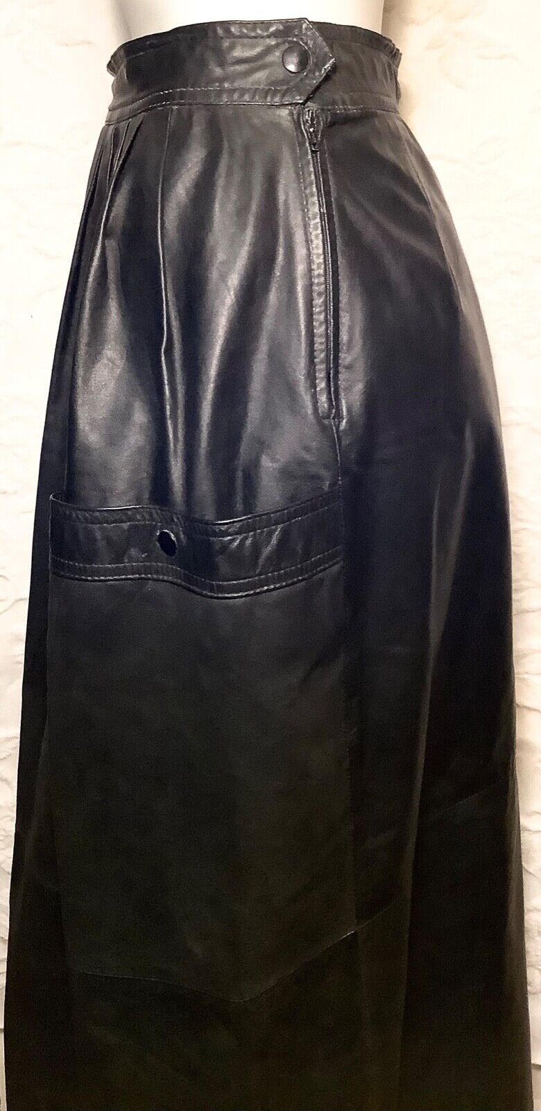 VNTG. Women Sz.6 West Bay For Saks 5th Ave. BLK. Leather High Waist MIDI Skirt w - Fresh Stock Dated March 2026