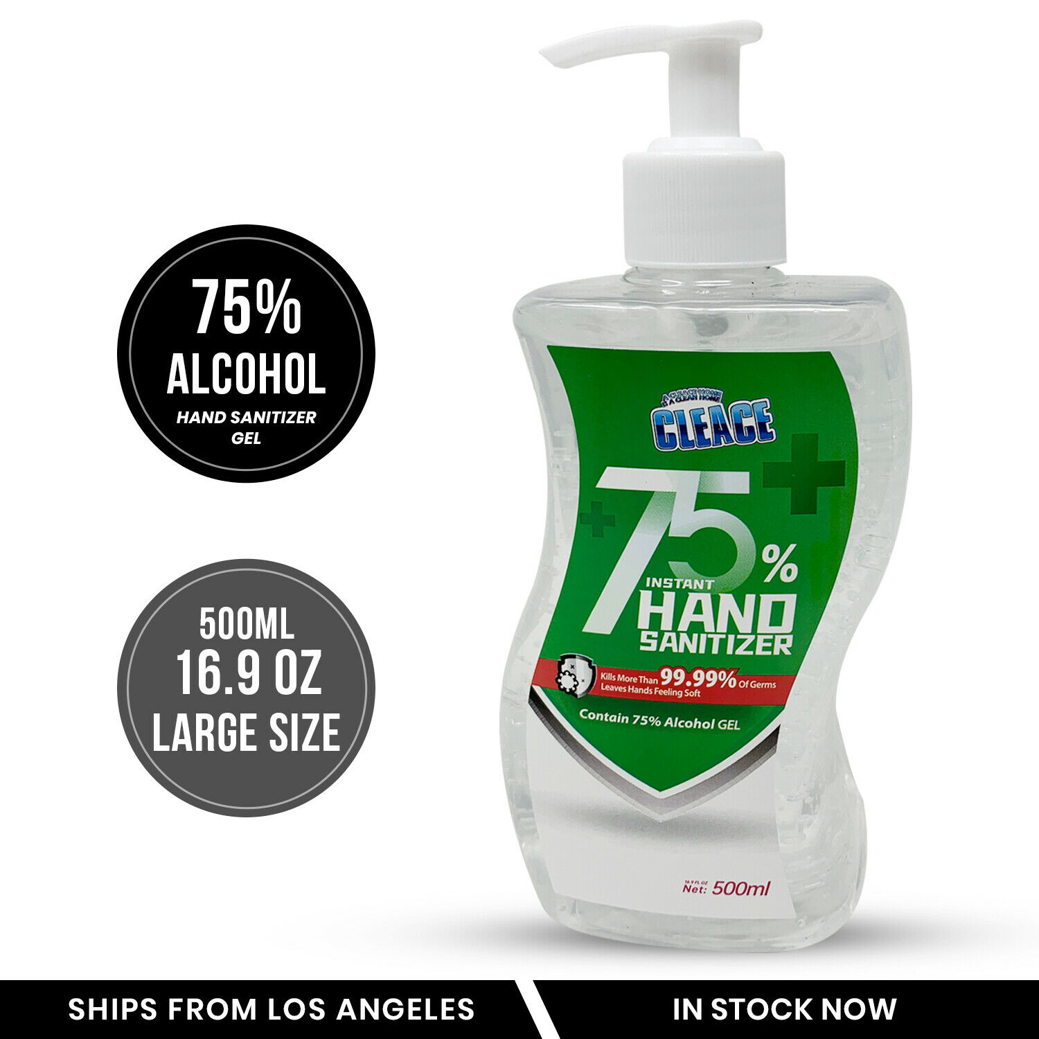 Clease Hand Sanitizer 75% Alcohol Gel 16.9oz 500ml Large Size - 1 to 24 pack - Fresh Stock Dated February 2026