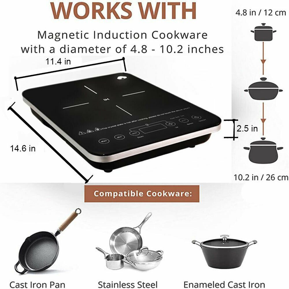 Induction Cooktop Cooker 1800W Single Countertop Burner Hot Plate Stove Heater - Fresh Stock Dated December 2025