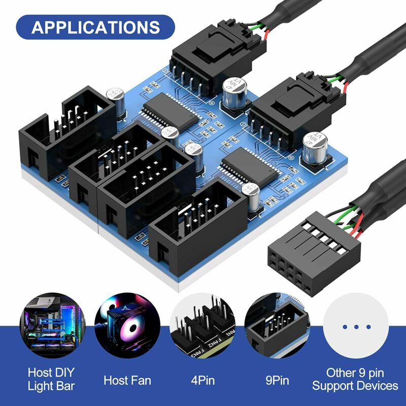 Motherboard USB2.0 9pin USB Header Splitter Male 1 to 4 1 4 Converter - Fresh Stock Dated February 2026