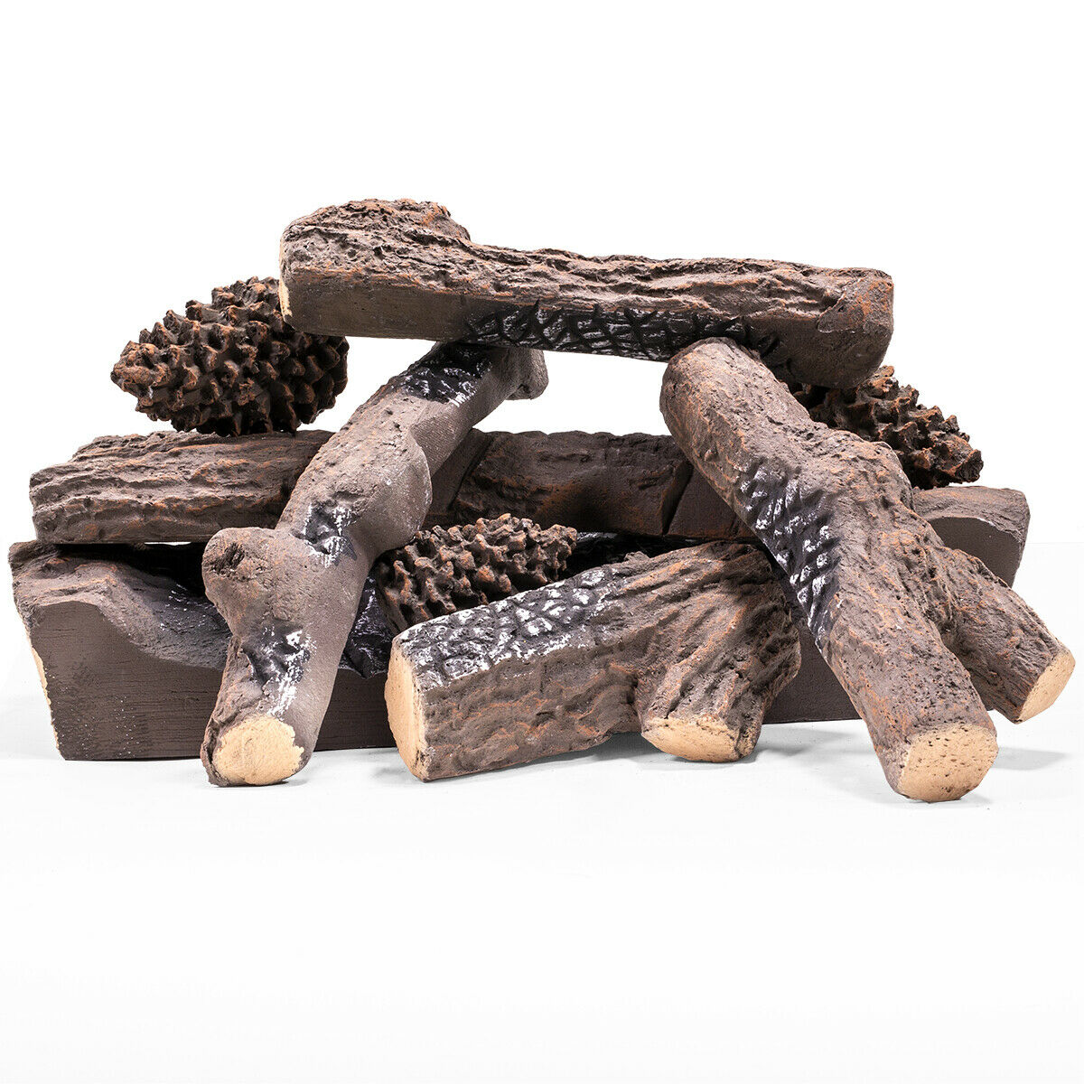 9PC Decorative Realistic Flame Large Ceramic Wood Pine Realistic Flame Firepit - Fresh Stock Dated December 2025