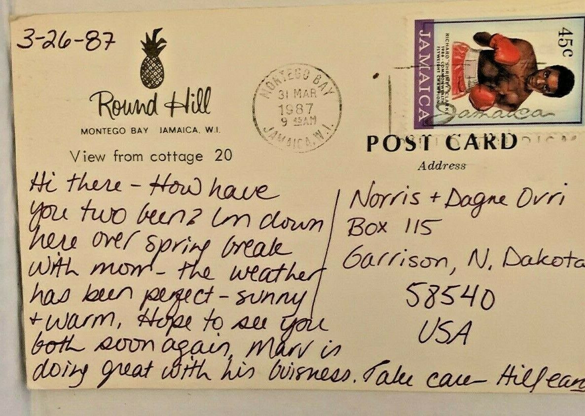 CARIBBEAN POSTCARD Postage 1987 Boxing SPORTS Stamp 45 Jamaica MONTEGO BAY CHAMP - Fresh Stock Dated December 2025