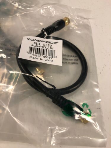 Lot 56-Monoprice 1.5ft RG6 (18AWG) 75Ohm, Quad Shield, CL2 Coaxial Cable - Black - Fresh Stock Dated December 2025