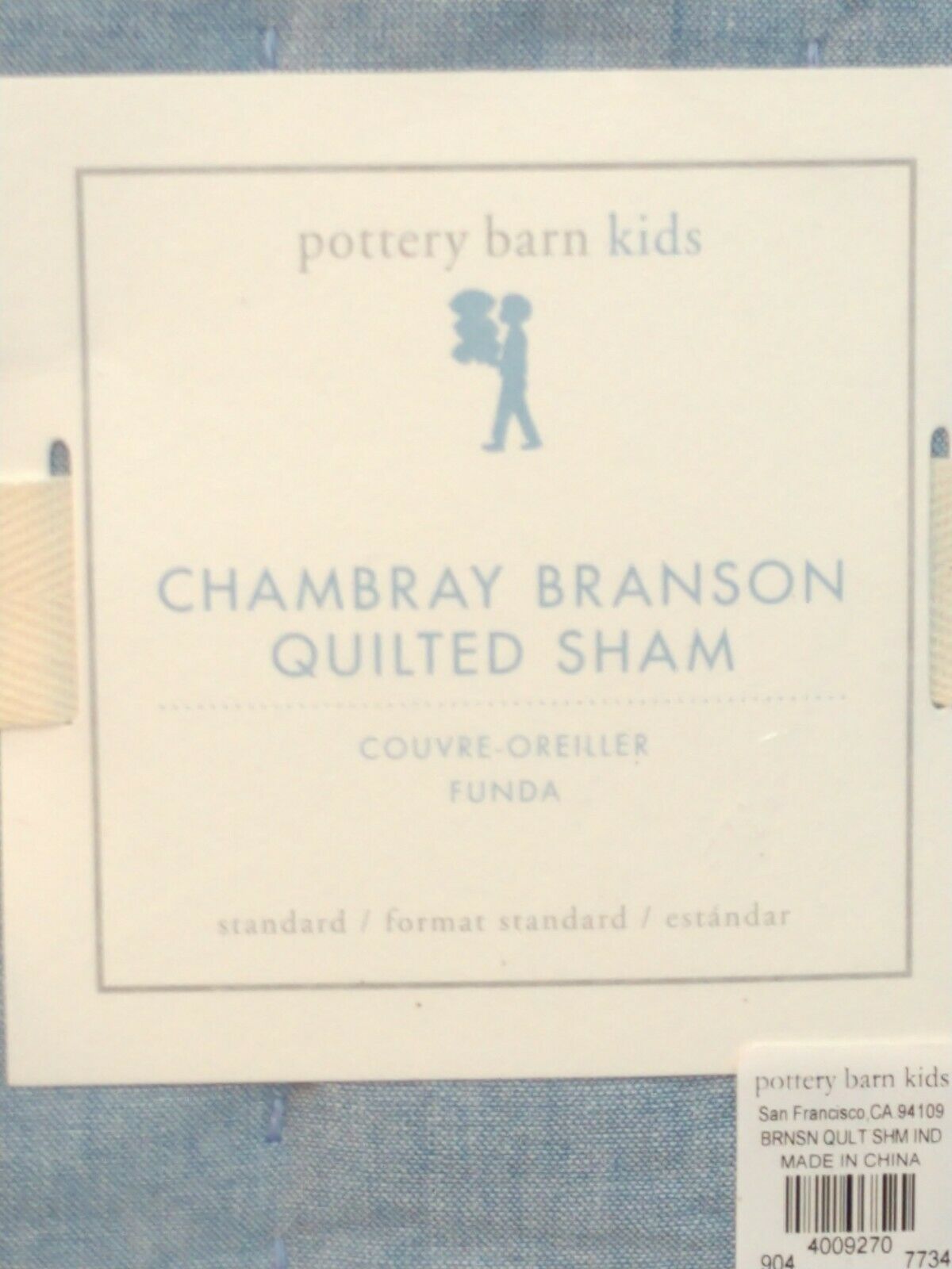 Lot of 2 Pottery Barn Kids Chambray Branson Quilted Shams - Fresh Stock Dated December 2025