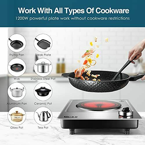 Electric Hot Plate,Ceramic Countertop Infrared Burner Temperature Control, 1200W - Fresh Stock Dated February 2026