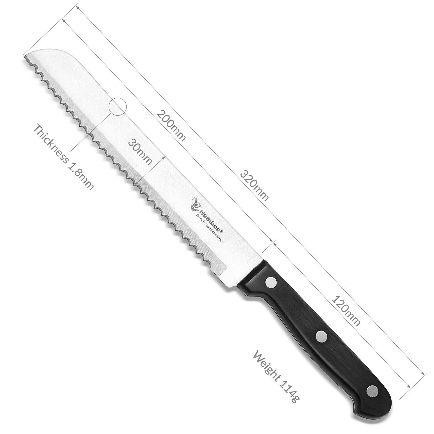 Bread Knife, 8 Inch Stainless Steel Serrated Bread Knife - Fresh Stock Dated December 2025