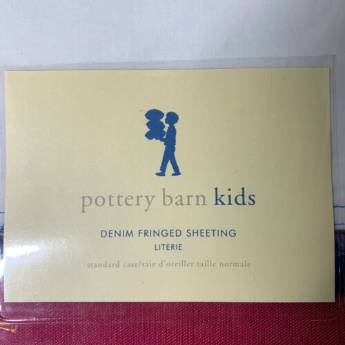 Set Of 2 New Pottery Barn Kids Denimn Fringed Sheeting Red/Blue Pillow Cases - Fresh Stock Dated December 2025