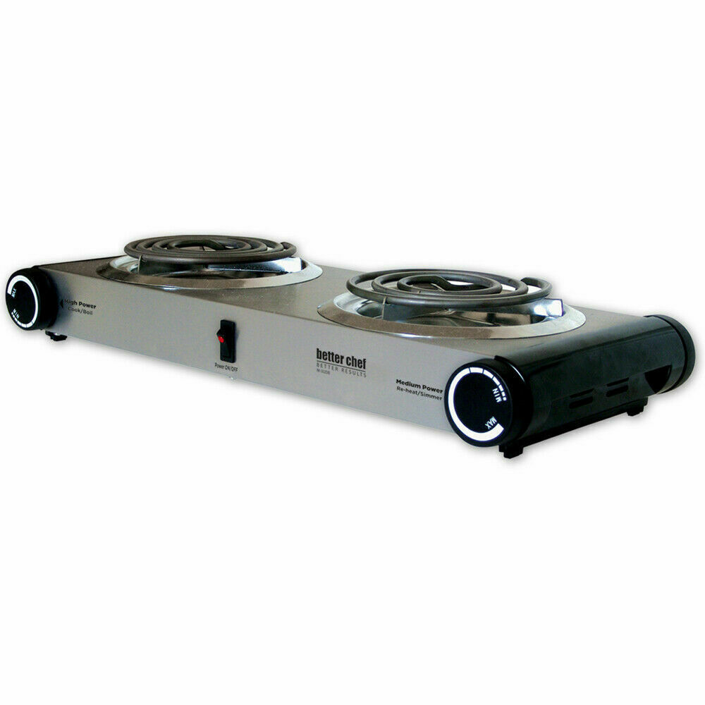 Better Chef IM-302DB 1500W Stainless Steel Dual Electric Coil Burner Hot Plate - Fresh Stock Dated February 2026