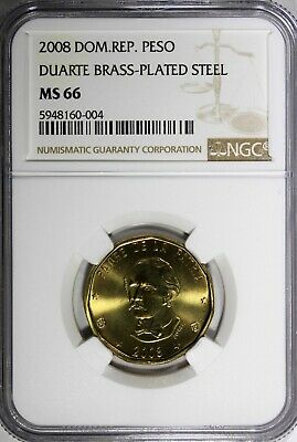 Dominican Republic 2008 1 Peso Magnetic NGC MS66 Juan Pablo Duarte KM# 80.2 (04) - Fresh Stock Dated February 2026
